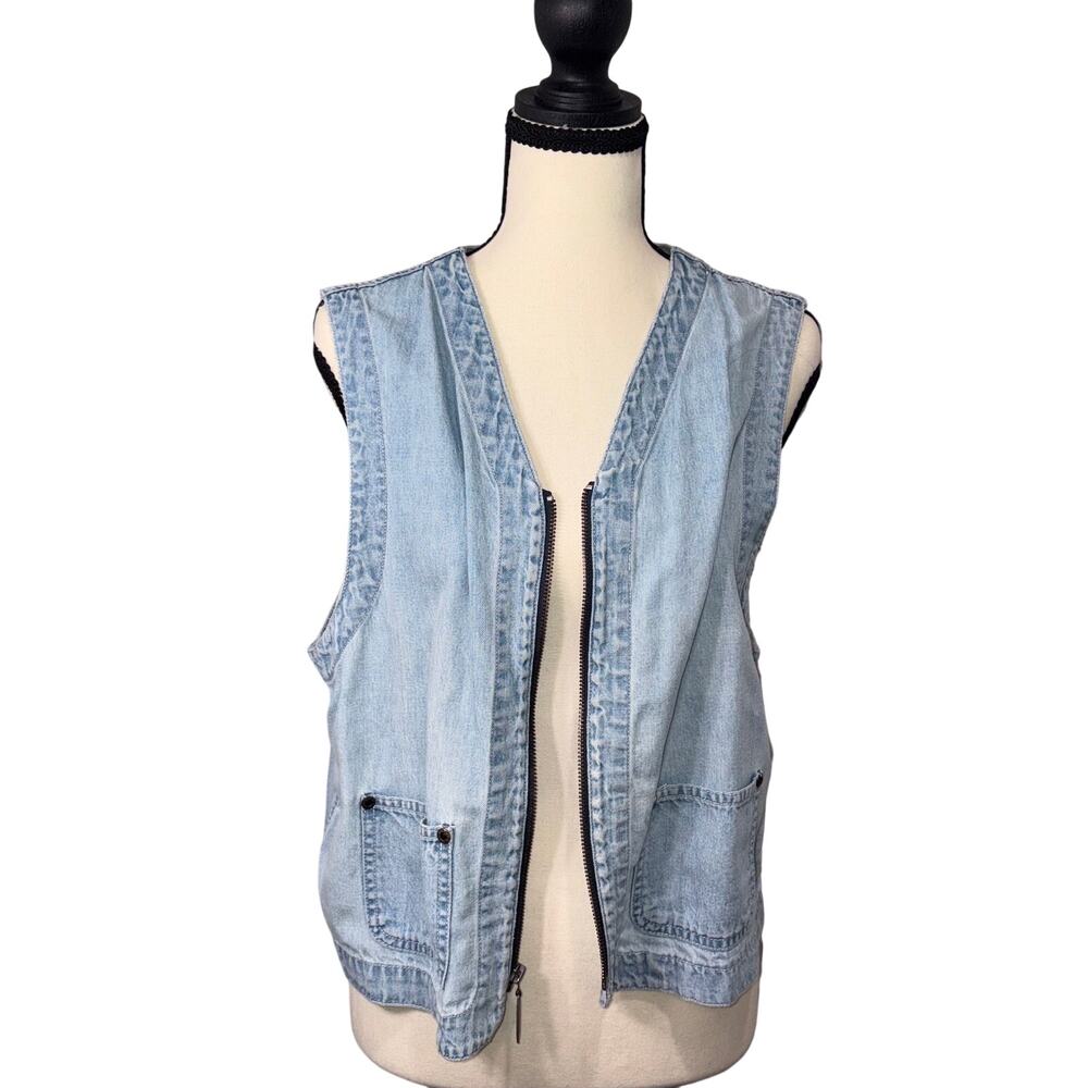 Vintage Liz Claiborne 90s Denim Light Wash Zip utility Y2k Grunge - Picture 1 of 9